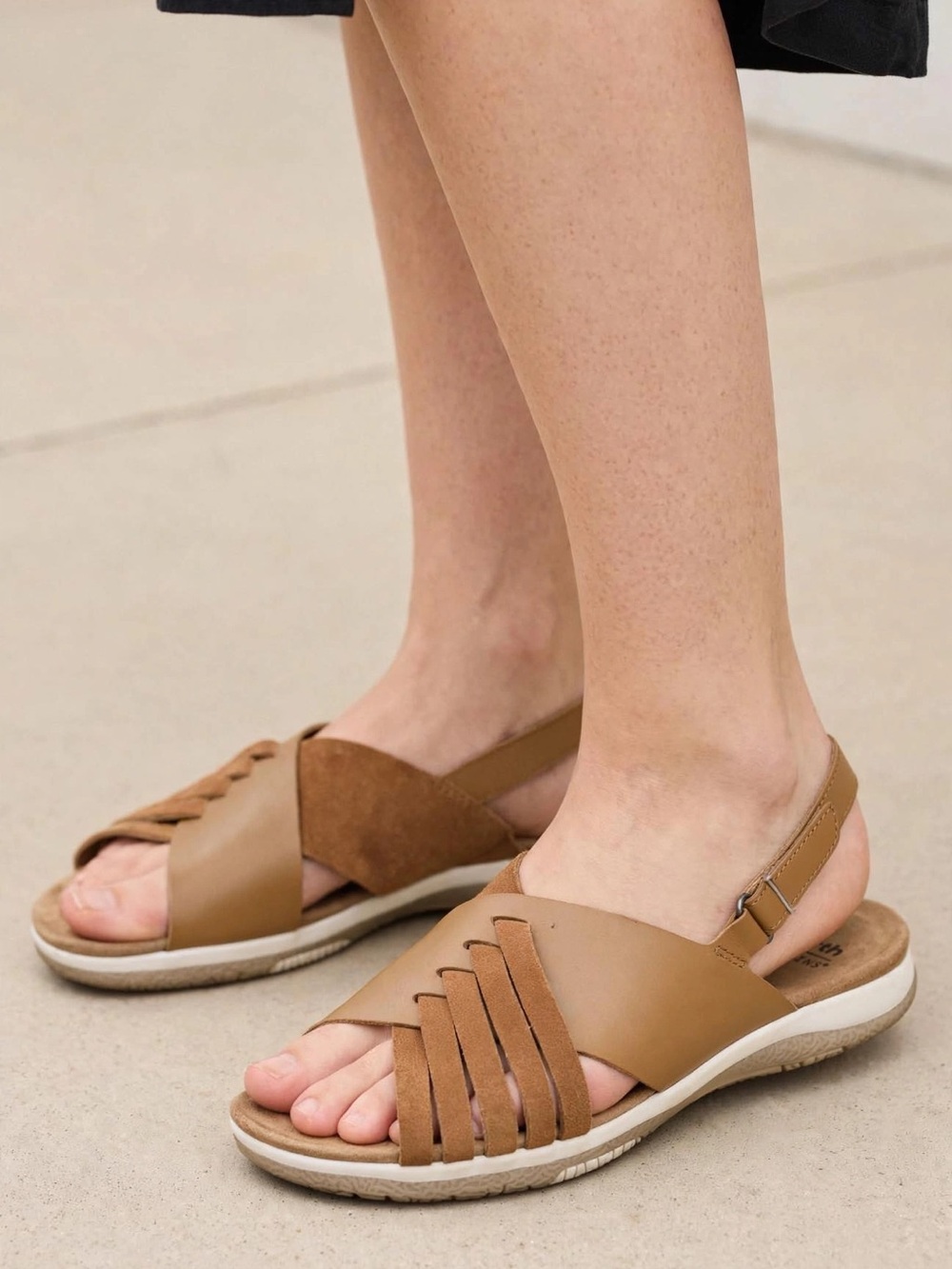 Earth Origins Women’s 9 Tan Leather Suede Woven Slingback Comfort Sandals